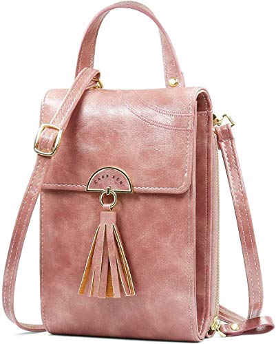 Sawekin Damen Handy Schultertasche Brieftasche Kleine Mini Umhängetasche Handytasche Handy Geldbeutel Geldbörse Messenger Tasche Mädchen (Y-Rosa) von Sawekin