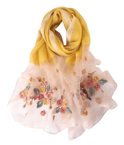 Sawekin Damen Schal Stola Halstuch Sommerschals Farbverlauf Für Abendkleid Hochzeit Seidenschal/Baumwolle Schal 195 * 88cm (U-Gelb) von Sawekin