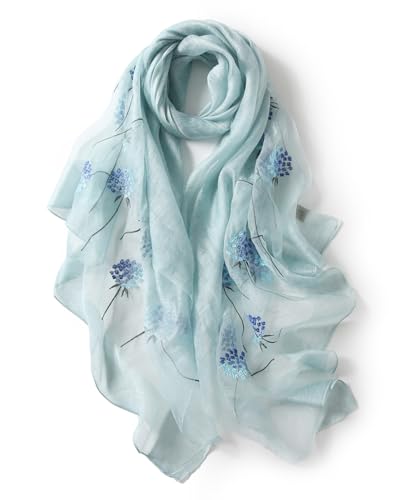 Sawekin Damen Schal Stola Halstuch Sommerschals Farbverlauf Für Abendkleid Hochzeit Seidenschal/Baumwolle Schal 195 * 88cm (V-Blau) von Sawekin