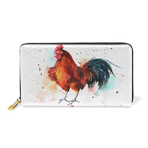 Aquarell Hahn Huhn Damen Geldbörse Brieftasche Große Echtes Leder Geldbeutel Kartensteckplätze Organizer für Frauen Mädchen von Sawhonn