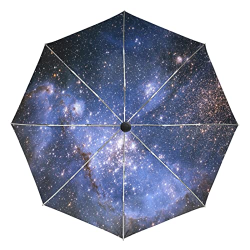 Blaues Universum Weltraumsternnebel Regenschirm Taschenschirm Automatische Reise Winddichte Sonnenschutz Trekkingschirm Wanderregenschirm für Frauen Männer von Sawhonn