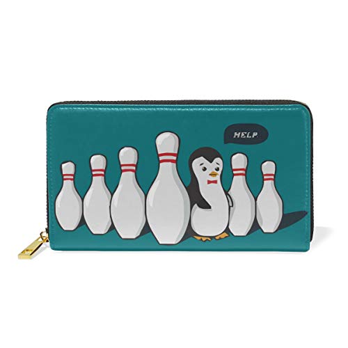 Bowling Lustiger Pinguin Damen Geldbörse Brieftasche Große Echtes Leder Geldbeutel Kartensteckplätze Organizer für Frauen Mädchen von Sawhonn