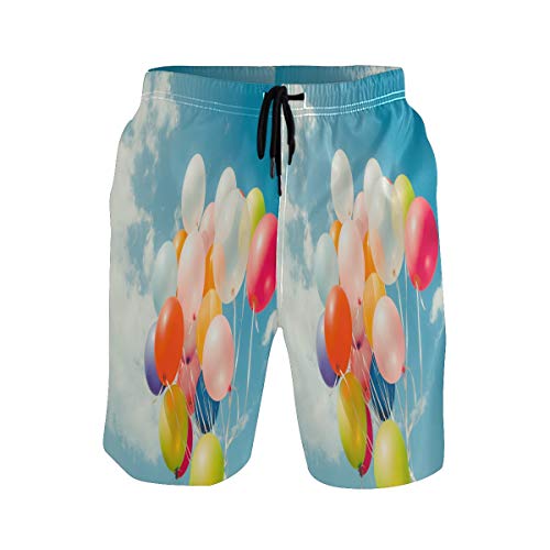 Bunte Luftballons Blauer Himmel Herren Badeshorts Badehose mit Mesh-Futter Boardshorts für Männer Surf Schwimmhose Sporthose von Sawhonn