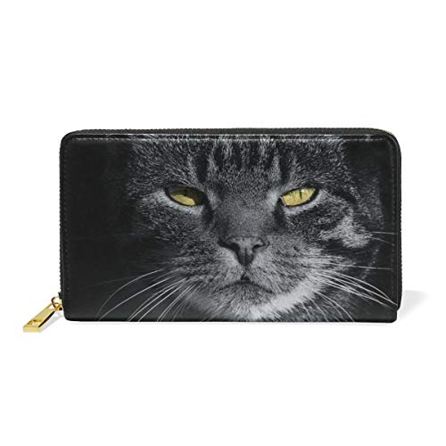 Coole Wütende Schwarze Katze Damen Geldbörse Brieftasche Große Echtes Leder Geldbeutel Kartensteckplätze Organizer für Frauen Mädchen von Sawhonn