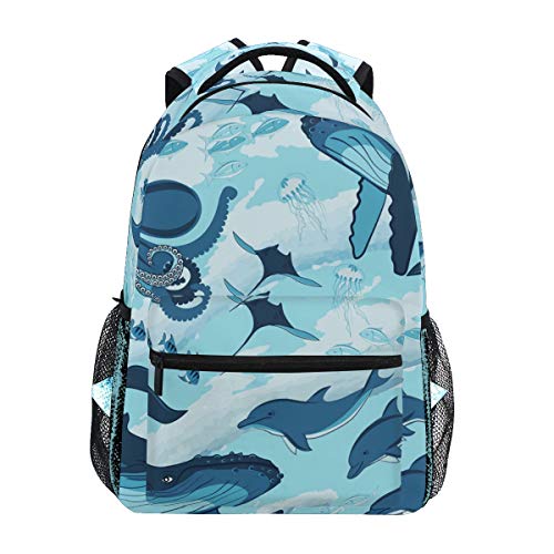 Delfinkrakenwalfisch Schulter Rucksack Bookbag für Teen Jungen Mädchen Kinderrucksack Laptop Büchertasche Rucksäcke von Sawhonn