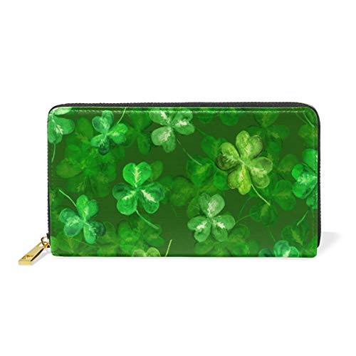 Grünes Kleeblatt Blätter Klee Damen Geldbörse Brieftasche Große Echtes Leder Geldbeutel Kartensteckplätze Organizer für Frauen Mädchen von Sawhonn