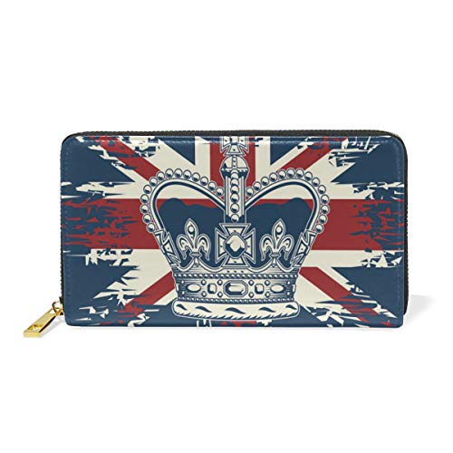 Krone Großbritannien Britische Flagge Damen Geldbörse Brieftasche Große Echtes Leder Geldbeutel Kartensteckplätze Organizer für Frauen Mädchen von Sawhonn