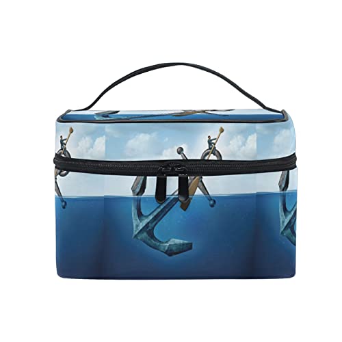 Kunst Blauer Himmel Meer Boot Kosmetiktasche für Frauen Schminktasche Große Mädchen Damen Make Up Taschen Kulturbeutel von Sawhonn