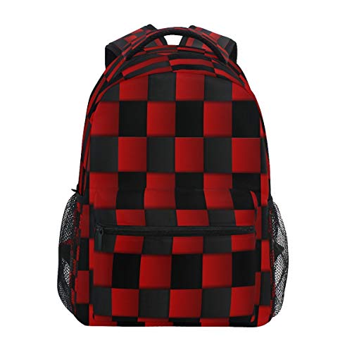 Kunst Schwarz Rot Kariertes Gitter Schulter Rucksack Bookbag für Teen Jungen Mädchen Kinderrucksack Laptop Büchertasche Rucksäcke von Sawhonn