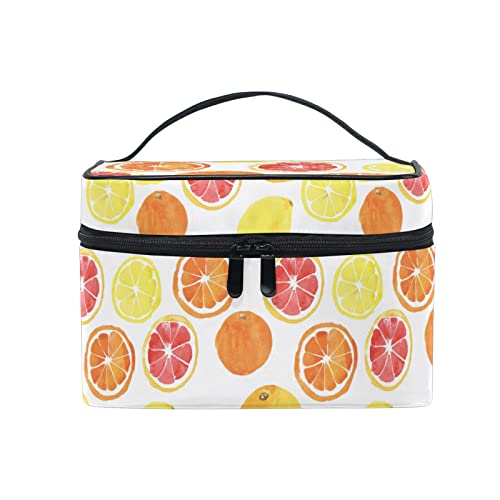 Kunst Sommerfrucht Orange Zitrone Kosmetiktasche für Frauen Schminktasche Große Mädchen Damen Make Up Taschen Kulturbeutel von Sawhonn
