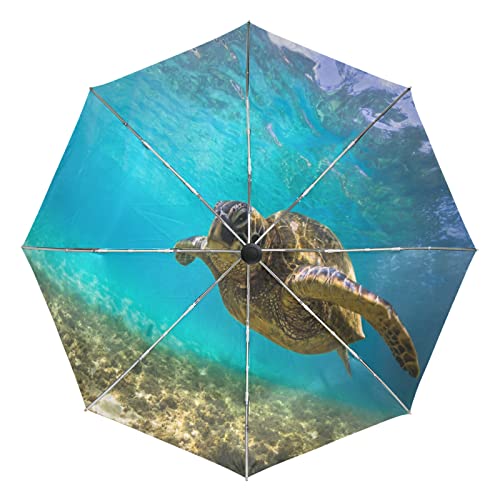 Meeresschildkröte Tier Niedlich Regenschirm Taschenschirm Automatische Reise Winddichte Sonnenschutz Trekkingschirm Wanderregenschirm für Frauen Männer von Sawhonn