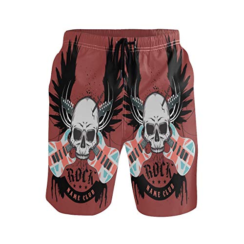 Rock Roll Gitarrenschädel Herren Badeshorts Badehose mit Mesh-Futter Boardshorts für Männer Surf Schwimmhose Sporthose von Sawhonn