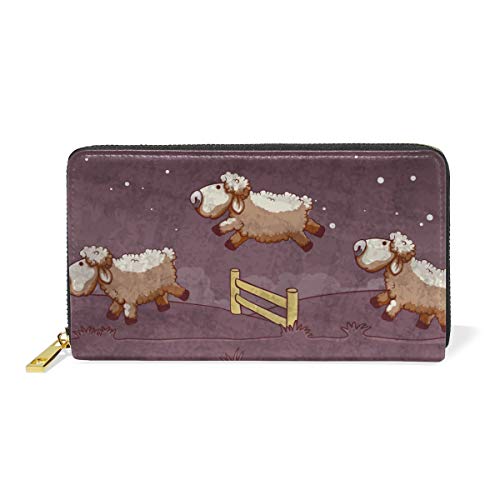 Schaf Mondstern Damen Geldbörse Brieftasche Große Echtes Leder Geldbeutel Kartensteckplätze Organizer für Frauen Mädchen von Sawhonn