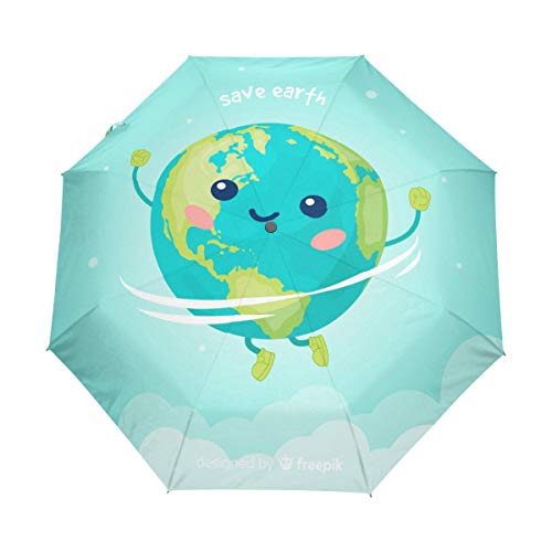 Süße Freude Erde Regenschirm Taschenschirm Automatische Reise Winddichte Sonnenschutz Trekkingschirm Wanderregenschirm für Frauen Männer von Sawhonn