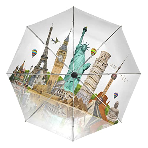 Tour Welt Amerikanisch Europäisch Regenschirm Taschenschirm Automatische Reise Winddichte Sonnenschutz Trekkingschirm Wanderregenschirm für Frauen Männer von Sawhonn