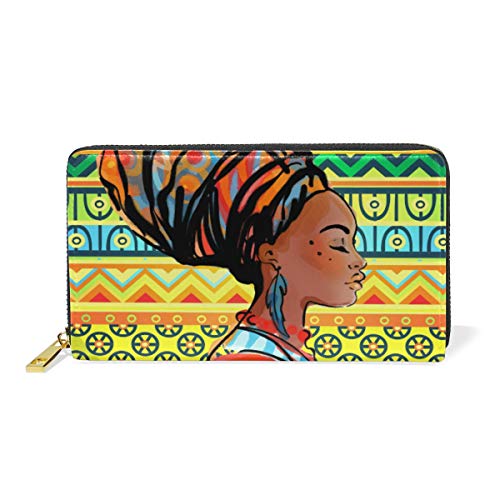 Vintage Afrikanisches Schwarz Damen Geldbörse Brieftasche Große Echtes Leder Geldbeutel Kartensteckplätze Organizer für Frauen Mädchen von Sawhonn