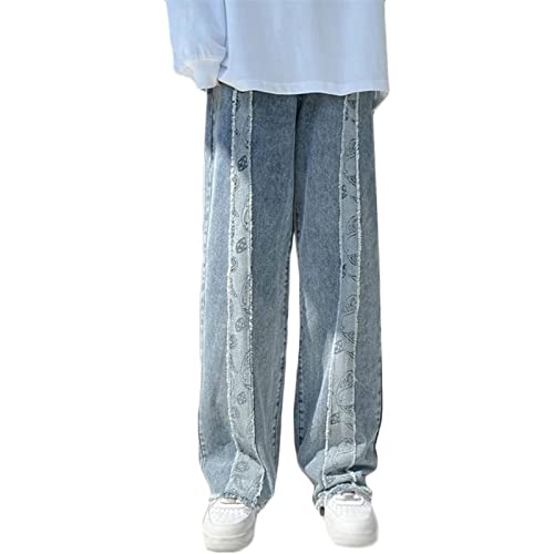 Baggy Jeans Y2k Herren Hip Hop Jeanshose Hosen Männer Baggy Jeans Herren Straight Jeans Loose Fit Vintage Jeanshose Streetwear Denim Hosen (Color : Blue B, Size : XL) von Sawmew
