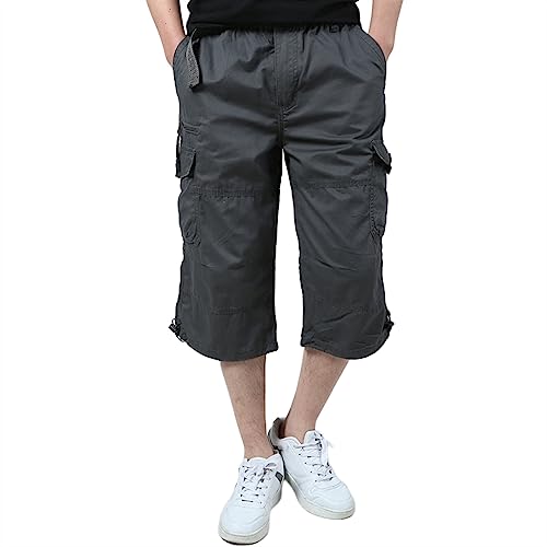 Cargohose Herren 3/4 Länge Baumwolle mit Reißverschluss Sport Hosen Herren Kurz Sommer Herren Jogginghose Herrenhose Retro Kurze Stretch Hose Basic (Color : Dark Gray, Size : XL) von Sawmew