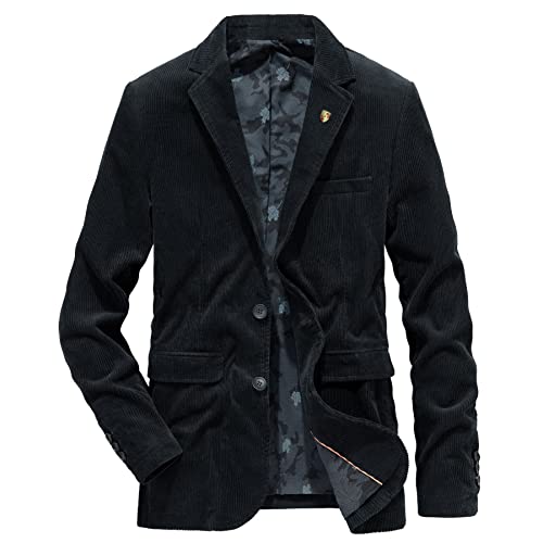 Herren Cord Sakko Slim Fit Männer Blazer Herren Sportlich Sakko Herren Blazer Anzugjacke Sakko Anzugjacke (Color : Black, Size : 3XL) von Sawmew