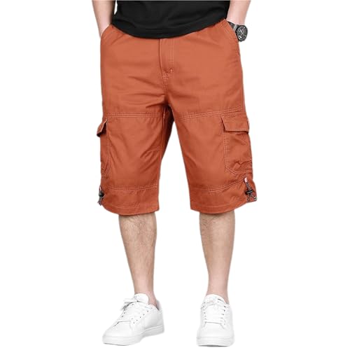 Sawmew 3/4 Hose Herren Sommer Baumwolle Kurz Cargohose Freizeitshorts Männer Sport Dreiviertel Hosen mit Multi Taschen(Orange,M) von Sawmew