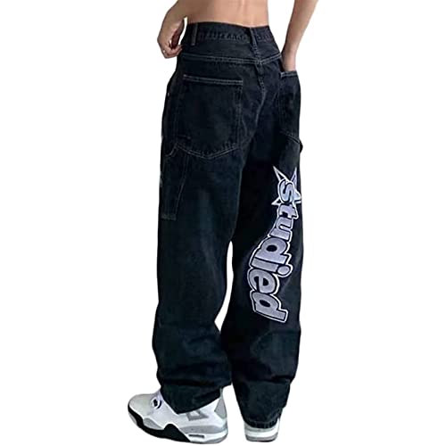 Sawmew Baggy Jeans Damen Jeans Hose Y2K Harajuku Jean Hose High Waist Streetwear Hose Casual Lose Damenhose Freizeithose Boyfriend Jeans Baggy Denim Pants (Color : Black, Size : S) von Sawmew