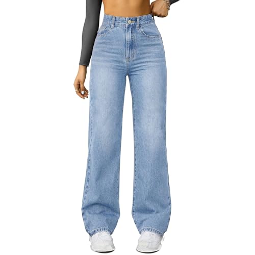 Sawmew Baggy Jeans Damen Low Waist Jeanshose Weites Bein Denimhose Große Größen Stretch Hose Jogginghose Y2K Jeanshosen Oversized Freizeithose Locker Sweathose Teenager Streetwear von Sawmew
