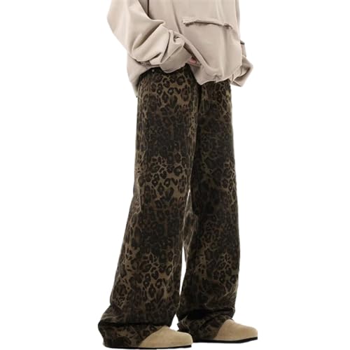 Sawmew Baggy Jeans Herren Leopard Herren Jeans High Waist Jeans Herren Jeans mit Leopardenstil Jeans mit Leopardenstil Jeans (Color : Brown, Size : L) von Sawmew