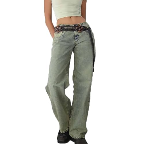 Sawmew Baggy Jeans für Damen Hip Hop Lange Jeans Y2K Lose gerade Jeans Hohe Taillenjeans Bootcut Jeans mit weitem Bein Baggy Boyfriend Denim Streetwear Cargohose(Blue2,M) von Sawmew