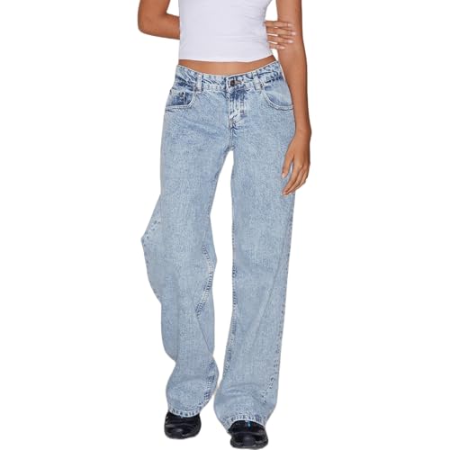 Sawmew Baggy Jeans für Damen Hip Hop Lange Jeans Y2K Lose gerade Jeans Hohe Taillenjeans Bootcut Jeans mit weitem Bein Baggy Boyfriend Denim Streetwear Cargohose(Blue3,XS) von Sawmew