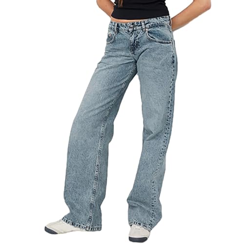 Sawmew Baggy Jeans für Damen Hip Hop Lange Jeans Y2K Lose gerade Jeans Hohe Taillenjeans Bootcut Jeans mit weitem Bein Baggy Boyfriend Denim Streetwear Cargohose(Blue4,XS) von Sawmew