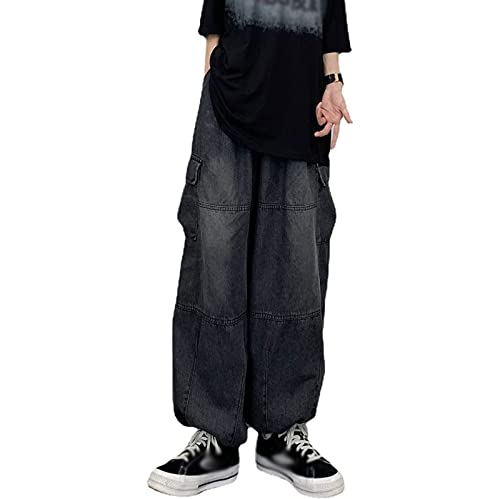 Sawmew Cargo Jeans Hosen Plus-Size Jeans Street Leg Pants Modehose mit weitem Bein für Herren Hosen für Herren Herren Jeans (Color : Black, Size : 3XL) von Sawmew