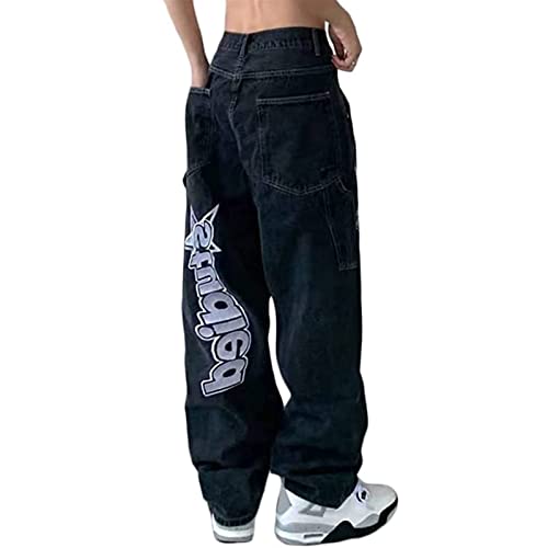 Sawmew Cargohose Damen Low Waist Cargo Jeans Gerade Breites Bein Baggy Denim Hosen Y2k Indie Aesthetic Vintage Jeanshosen 90er Streetwear Cargohose Freizeithose (Color : Black, Size : S) von Sawmew