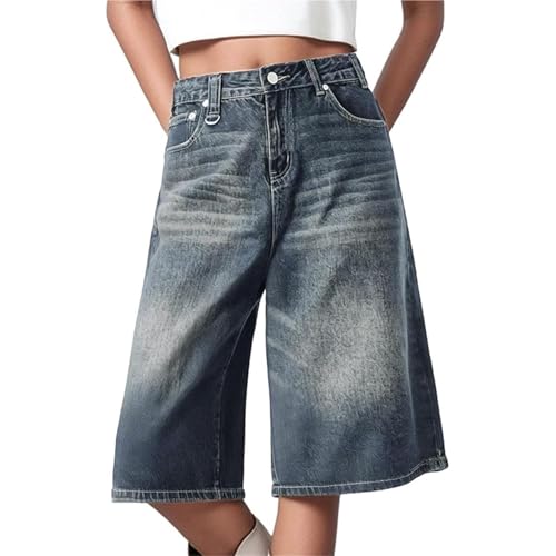 Sawmew Damen Baggy Denim Bermuda Shorts Y2k Vintage Straight Leg Lässige knielange Jeans Jorts mit Taschen Mid-Low Waist Y2K Sommer Heiße Kurze Hosen(Light blue,XL) von Sawmew
