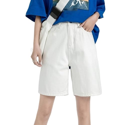 Sawmew Damen Baggy Jorts Jean Shorts Denim Shorts Jeans Wide Leg Jeans Y2K Shorts Grunge Hip Hop Hose Streetwear Bermuda Shorts Mädchen(White,S) von Sawmew