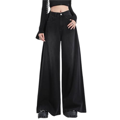 Sawmew Damen Baggy Weites Bein Cargo Hose Wide Leg Damenjeans Y2k Weite Boyfriend Jean Straight High Waist Hosen Clothes Streetwear Schlaghose Sommer Elegant Leichte Sommerjeans(Black,L) von Sawmew