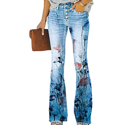 Sawmew Damen Bootcut High Waist Stretch Jeans Hose Schlaghose Flared Weites Bein,Frauen High Waist Bootcut Stretch Jeans Jeggings Hose Schlaghose Flared Bootleg (Color : Blue C, Size : S) von Sawmew