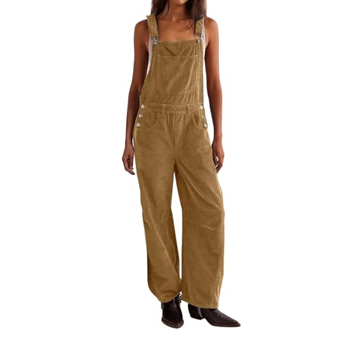 Sawmew Damen Cord-Latzhose Lang Gerader Träger Latzhose Overall Ärmellos Verstellbarer Riemen Lässiger Strampler Spielanzug Overall mit Taschen(Yellow,M) von Sawmew