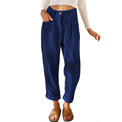 Sawmew Damen Cord Schlaghose Elegantes Cordhosen Skinny Cord Pants Retro Slim Fit Sweathose Stretch Pants Streetwear Mode Lässige Schlank Einfarbig Freizeithosen (Color : Blue, Size : 3XL) von Sawmew