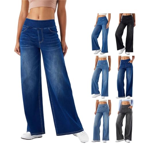 Sawmew Damen Jeans mit Hoher Taille Boyfriend Jeans Baggy Gerades Weites Bein Trendige Lässige Jeanshose Vintage Jeans Streetwear(Dark blue,M) von Sawmew