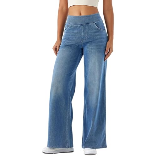 Sawmew Damen Jeans mit Hoher Taille Boyfriend Jeans Baggy Gerades Weites Bein Trendige Lässige Jeanshose Vintage Jeans Streetwear(Light blue,XL) von Sawmew