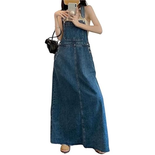 Sawmew Damen Lange Latzkleid Jeans Latzrock Trägerrock Ärmelloses Elegant Jeansrock Denim Overall Kleid Sommer Lässig Trägerkleid(XX-Large) von Sawmew