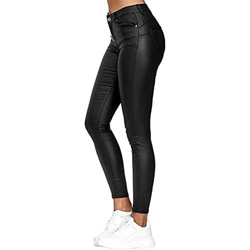 Sawmew Damen Sexy Hohe Taille Skinny Kunstleder Leggings PU Leder Hose Lederhosen Gefütterte Winter Fleece Leggins Strumpfhosen Treggings (Color : Black, Size : M) von Sawmew