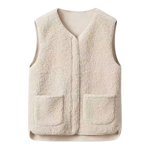 Sawmew Damen Teddy Weste Fleeceweste Ärmellose Teddywesten mit Reißverschluss Westen Kurz Herbst Winter Warm Plüschweste Fleece Weste für Damen Teddy Jacke Fleecejacke Winterweste(Beige,M) von Sawmew