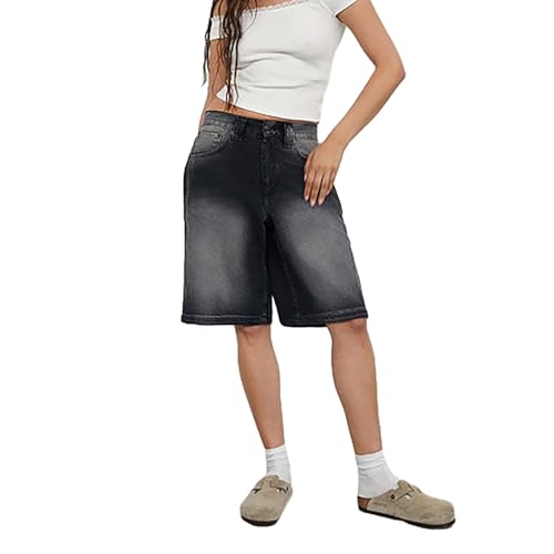 Sawmew Damen Y2k Baggy Jorts Vintage Low Waist Wide Leg Long Jean Shorts Loose Fit Knielange Jeansshorts mit Taschen Trendy Streetwear Damen Teenager(Grey,XXL) von Sawmew
