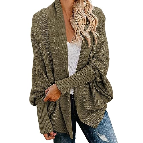 Sawmew Grob Gestrickte Strickjacken für Damen mit Offener Vorderseite Schmale Boyfriend Cardigan Pullover Übergroßer Offener Baggy Cardigan (Color : Army Green, Size : One Size) von Sawmew