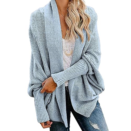 Sawmew Grob Gestrickte Strickjacken für Damen mit Offener Vorderseite Schmale Boyfriend Cardigan Pullover Übergroßer Offener Baggy Cardigan (Color : Blue, Size : One Size) von Sawmew