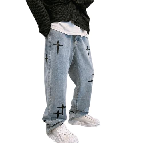 Sawmew Herren Baggy Gedruckt Jeans Hip Hop Teenager Junge Streetwear Skateboard Y2K Skateboard Hose (Color : Blue, Size : XX-Large) von Sawmew