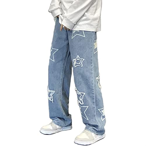 Sawmew Herren Baggy Jeans Hip Hop Cargohose Jeans Vintage Denim Hose Weites Bein Jeans Jungen Y2k Jeans 90er Jahre Hip Hop Streetwear Jeans Herren Freizeithose (Color : Blue, Size : L) von Sawmew