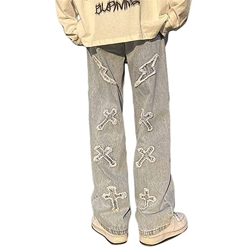 Sawmew Herren Baggy Jeans Hip Hop Jeans Lockere Passform 90er Vintage Cargohose Baggy Fit Jeanshose Mode Tanz Skater Skateboard Hose (Color : Blue, Size : L) von Sawmew