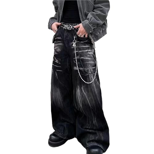 Sawmew Herren Baggy Jeans Y2K Vintage Wide Leg Denim Hose Hip Hop Loose Skater Jeans Streetwear(S) von Sawmew